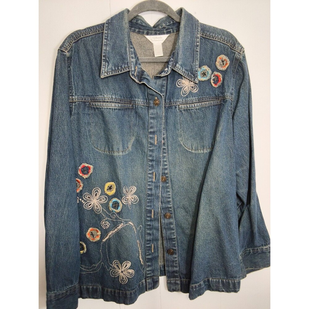 CJ BANKS WOMEN'S MEDIUM WASH EMBELLISHED BLUE JEAN JACKET SIZE 2X